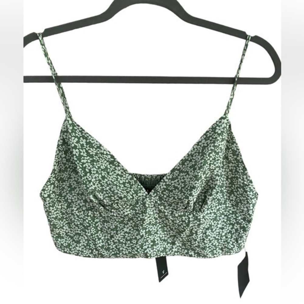 Lulu’s women’s green floral lined adjustable shoulder crop top size xl NEW